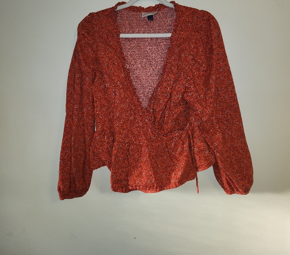 Universal Thread Floral Wrap Blouse - Rust